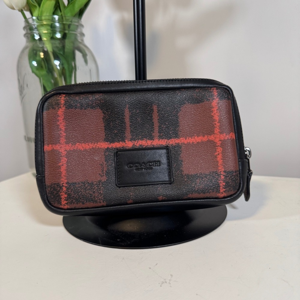 Coach Carrier Phone Crossbody Window Pane Plaid Print